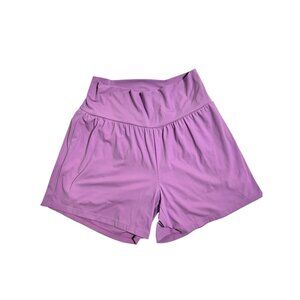 Halara Longer Length Yoga Shorts with hidden back pocket, buttery soft lavander